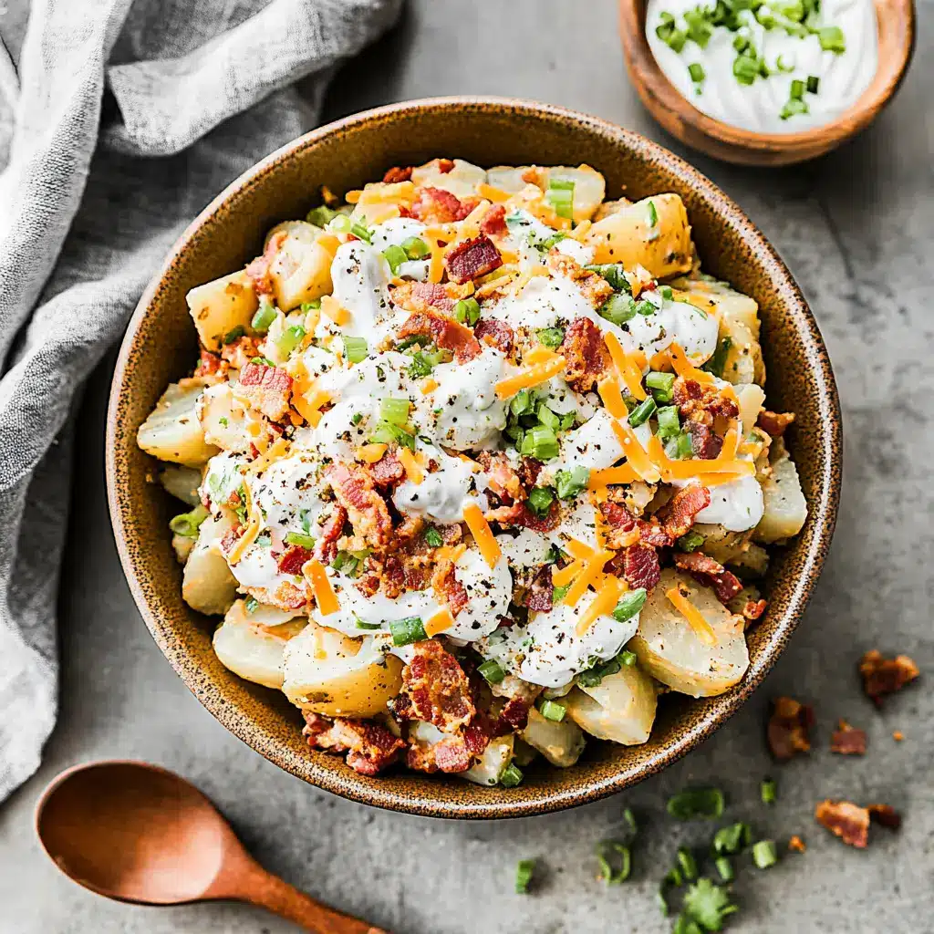 Baked potato salad recipe with bacon and cheese