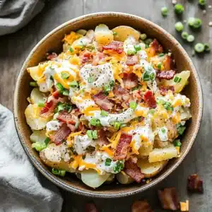 Final baked potato salad recipe presentation
