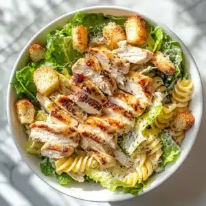 serving chicken caesar pasta salad