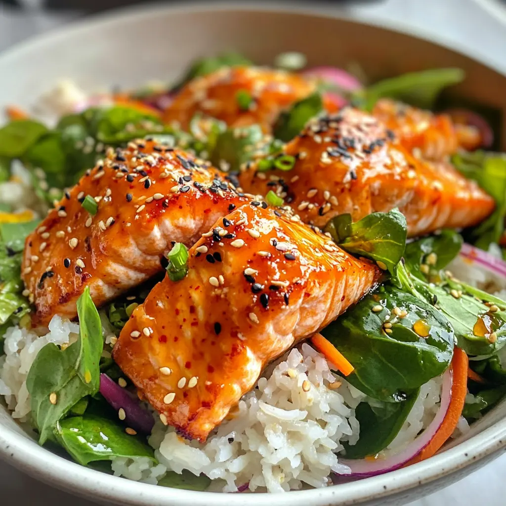 Crispy rice salad with gochujang salmon & sesame dressing