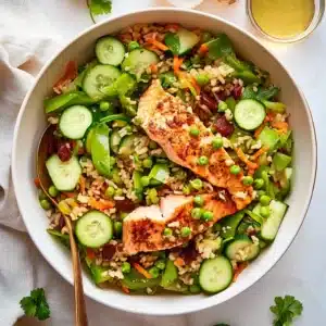 Recipe Card for Crispy Rice Salad Salmon