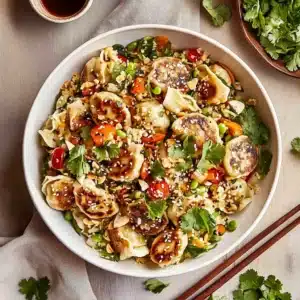 Crispy Dumpling Salad: Quick 15-Minute Dinner with Big Flavor 2 Finished Crispy Dumpling Salad with Recipe Card