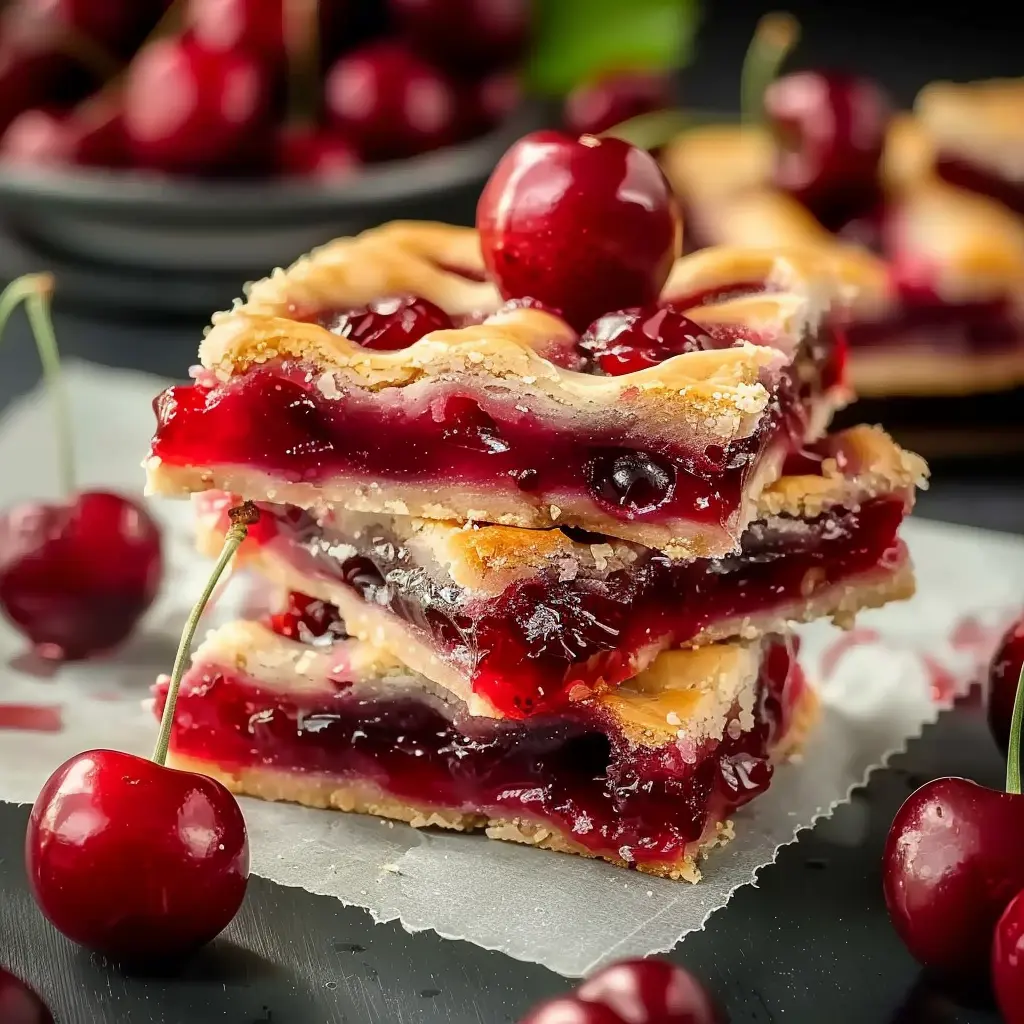 Easy Cherry Pie Bars fresh from the oven with glaze