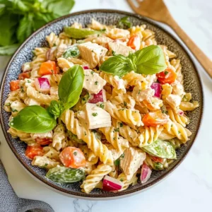 Turkish Pasta Salad with turkey, vegetables, and creamy tahini dressing