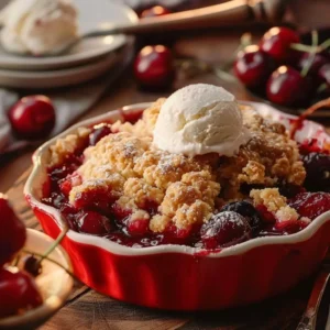 Recipe card for Fresh Cherry Cobbler Recipe.