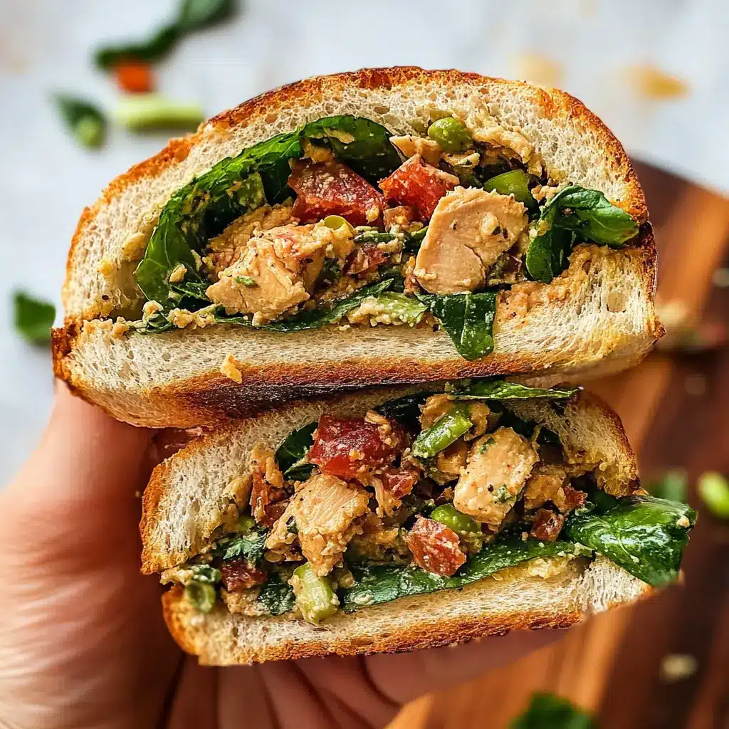 Marry me chicken salad sandwich with creamy sauce and fresh herbs.