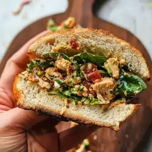 Marry me chicken salad sandwich recipe card with step-by-step instructions.