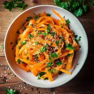 Raw carrot salad with recipe card