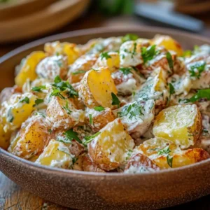 Recipe card for crispy smashed potato salad