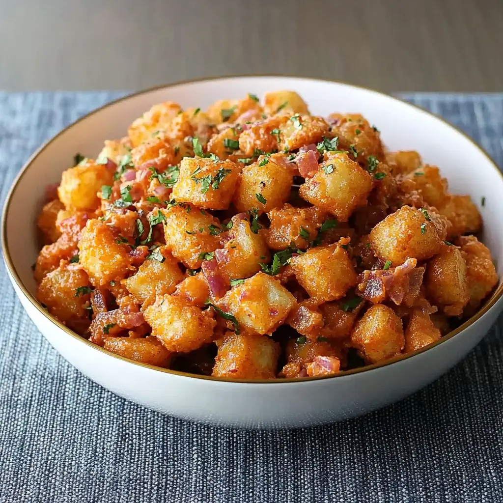 Tater Tot Potato Salad with crispy tots, creamy dressing, and fresh herbs