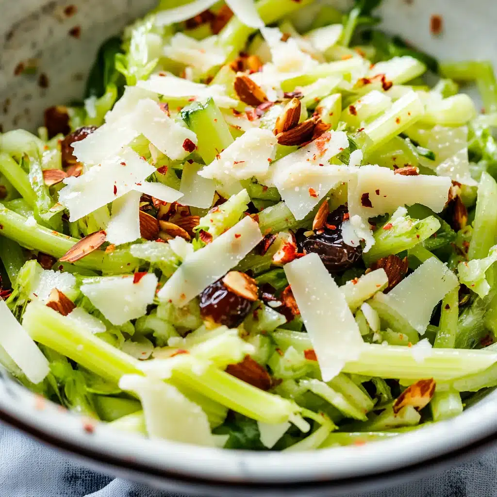 Viral celery date salad with almonds, dates, and Parmigiano-Reggiano cheese