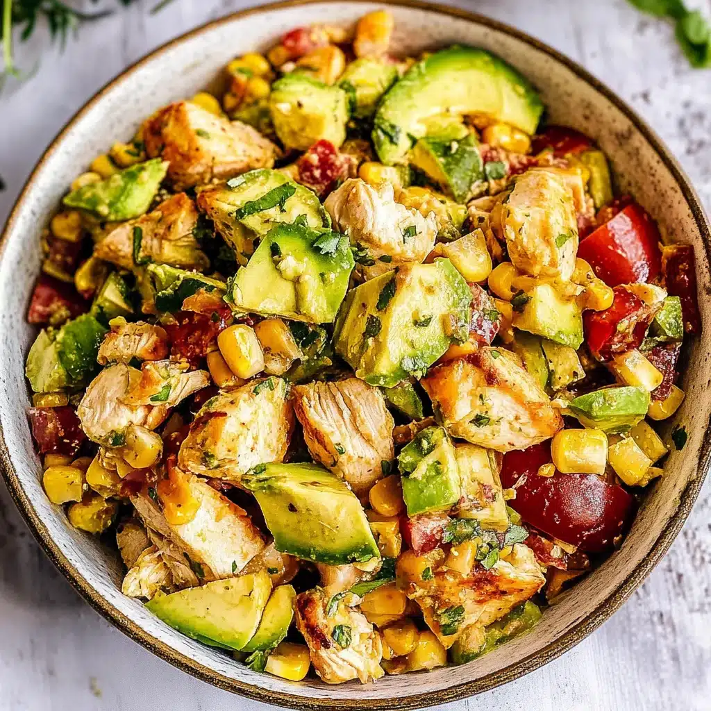 Avocado Corn Chicken Salad - A vibrant and healthy dish filled with chicken, avocado, and corn.