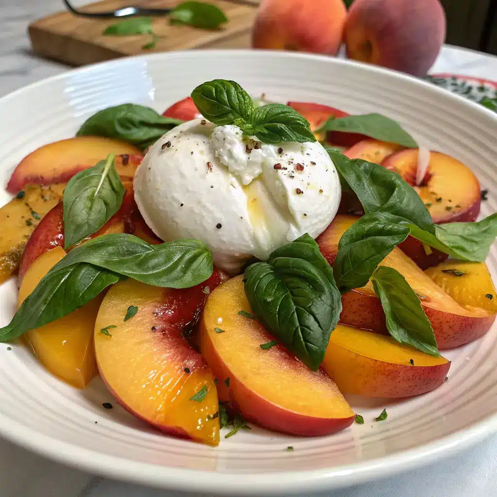 Burrata Peach Basil Salad with fresh basil and peaches