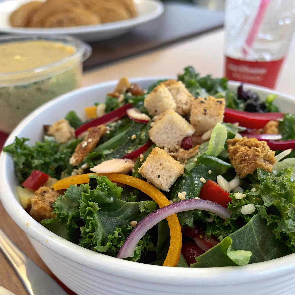 Chick fil A kale salad recipe in a rustic ceramic bowl