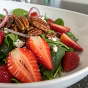 Recipe Card for Salad with Strawberries and Candied Pecans