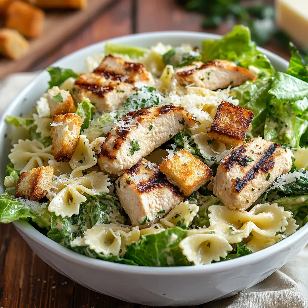 TikTok Chicken Caesar Pasta Salad Recipe – Fresh and creamy with grilled chicken, pasta, and Caesar dressing