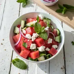 watermelon salad recipe with mint and feta