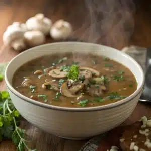 mushroom soup with garlic and herbs