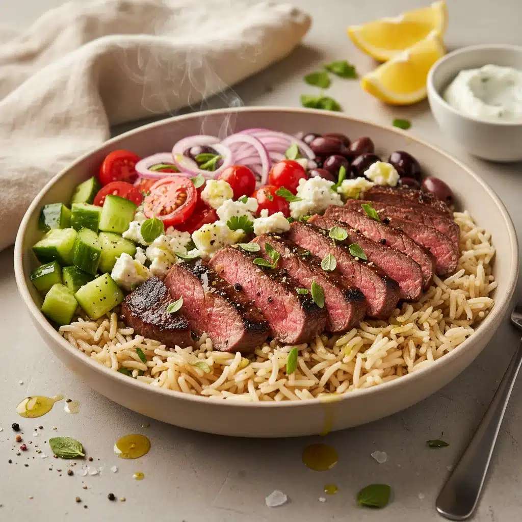 mediterranean steak rice bowls 1